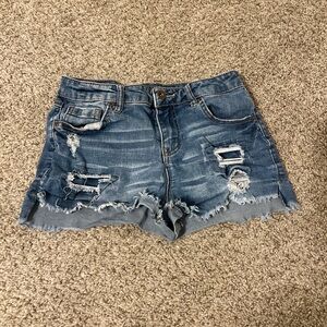 Distressed Blue Denim Shorts
